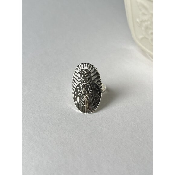 Virgin of Guadalupe Ring 925 Sterling Silver Size 10 Mexican Devotional Jewelry - Picture 2 of 16